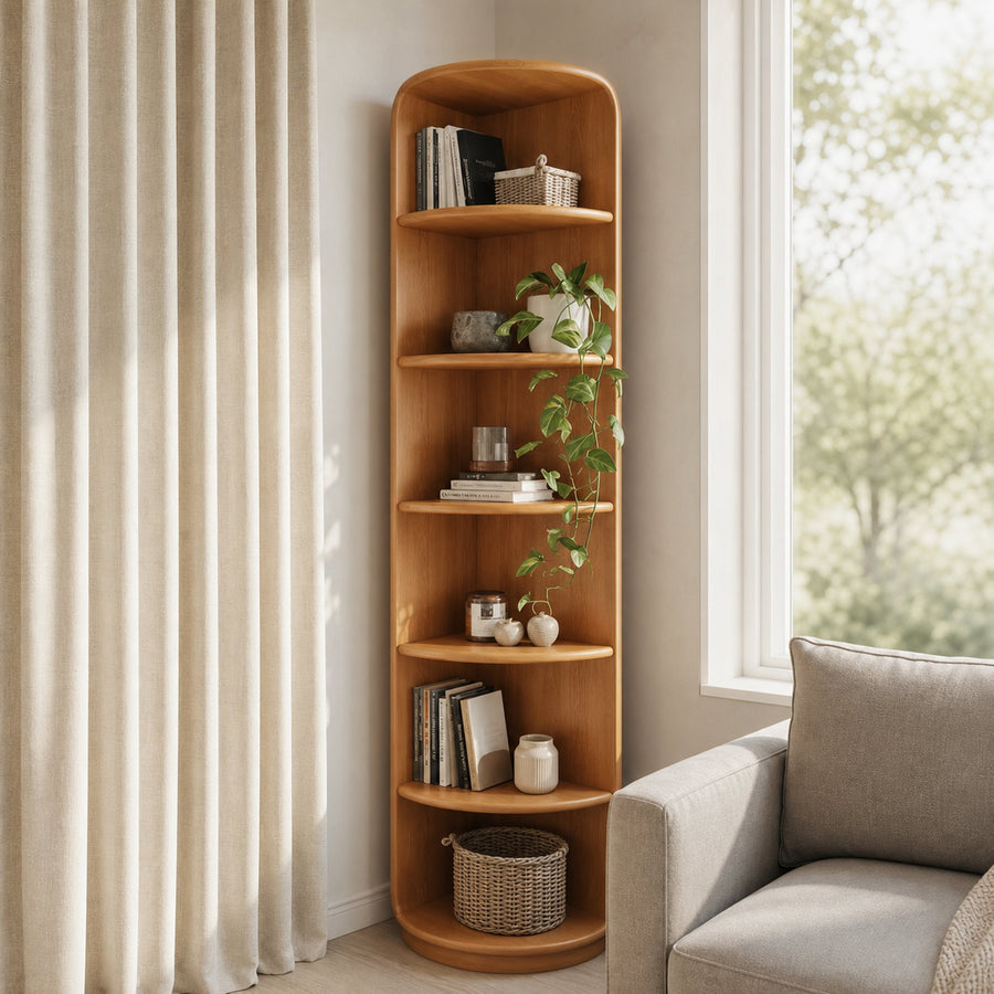 Scandinavian Wooden Corner Bookshelf Living Room Or Bedroom