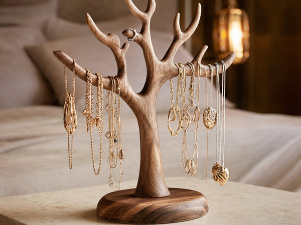 Scandinavian Wooden Jewelry Tree Display Natural Finish