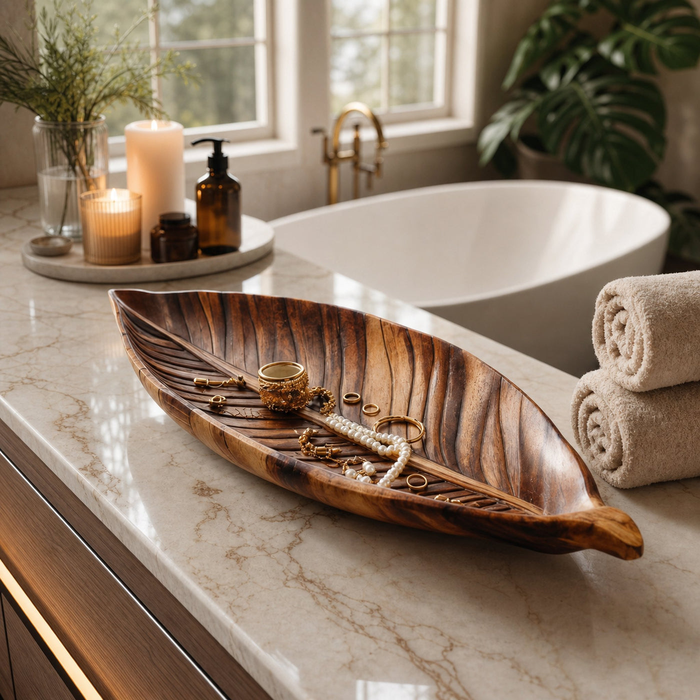 Sculpted Leaf Jewelry Tray For Bathroom Or Bedroom