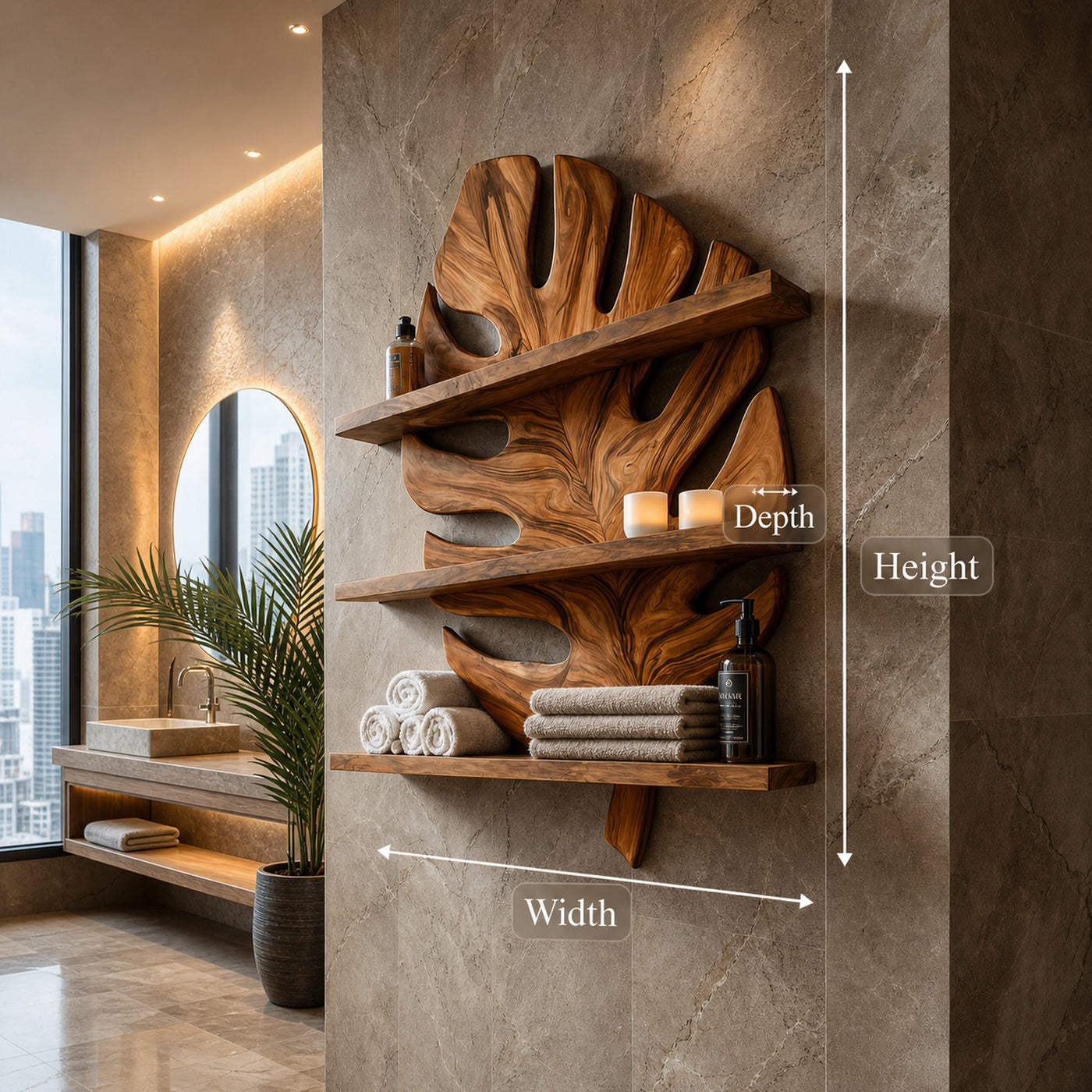 Sculpted Wooden Leaf Bathroom Shelf For Elegant Bathroom - product view 7