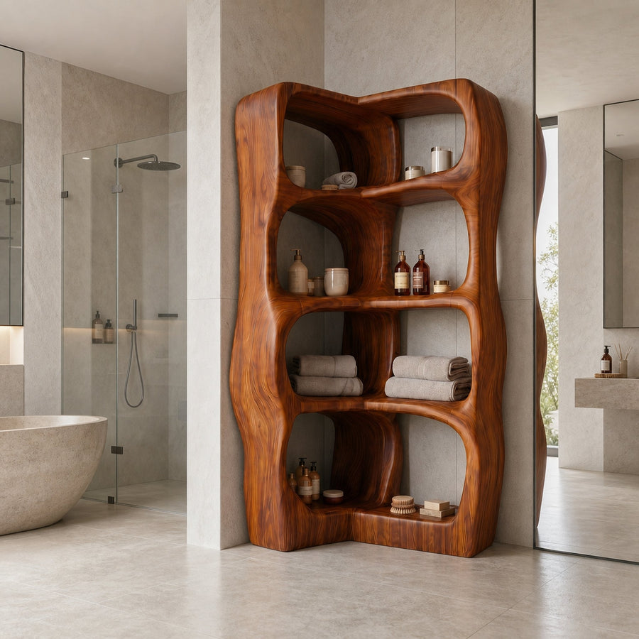 Sculptural Bathroom Cabinet With Freeform Curved Shelves For Bathroom