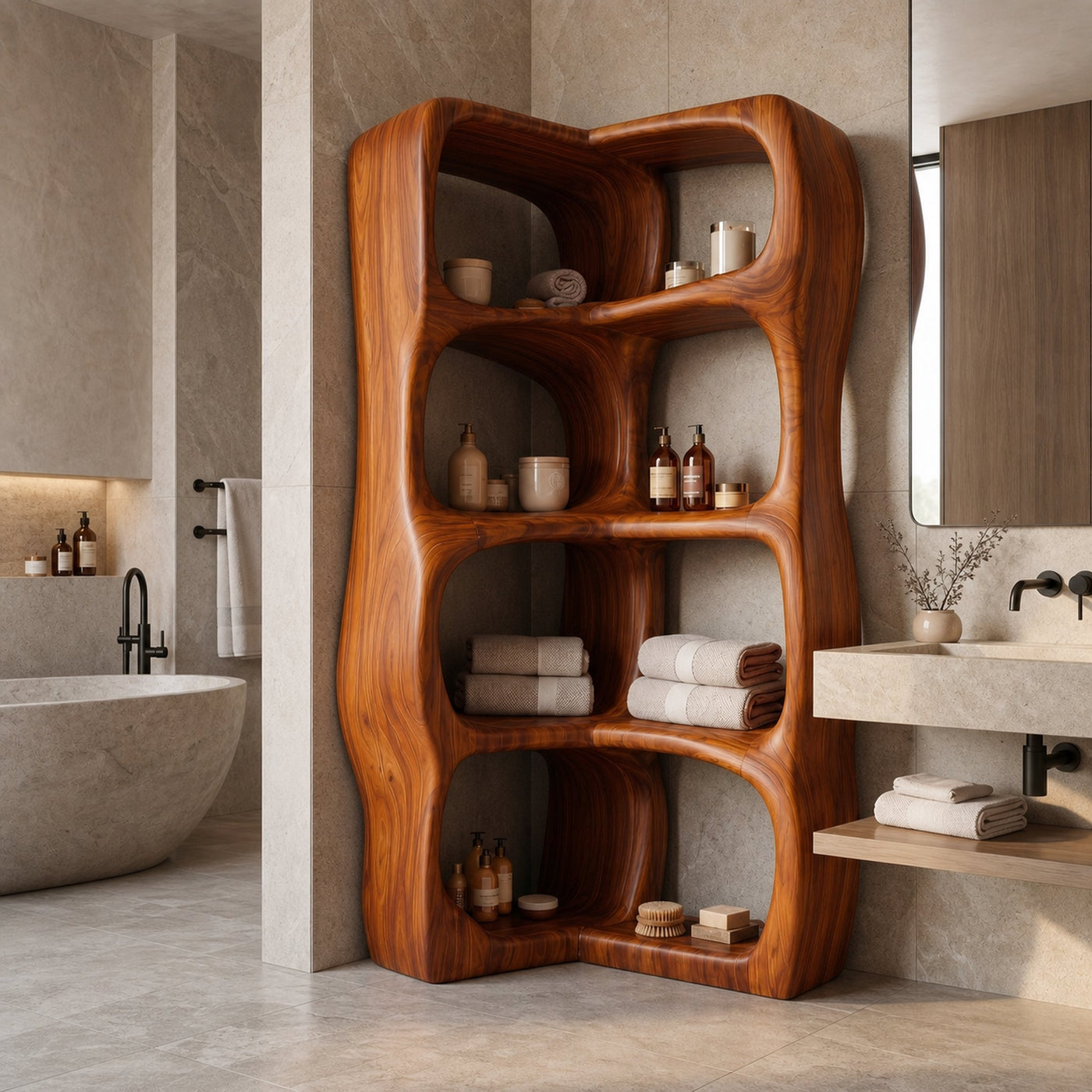 Sculptural Bathroom Cabinet With Freeform Curved Shelves For Bathroom - product view 6