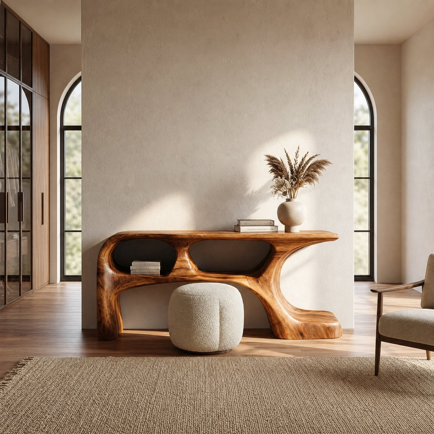 Sculptural Dressing Table Solid Wood Flowing Curve With Shelf Design Bedroom And Vanity Space