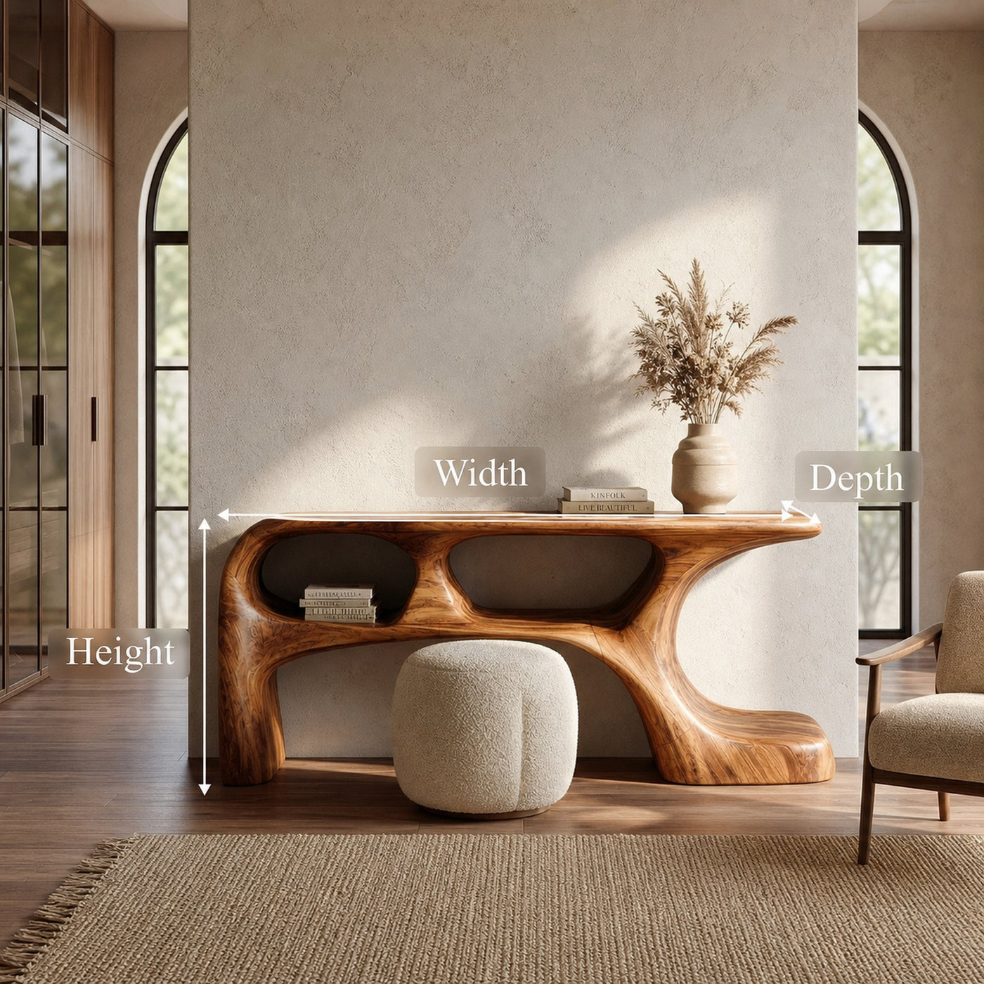 Sculptural Dressing Table Solid Wood Flowing Curve With Shelf Design Bedroom And Vanity Space - product view 8