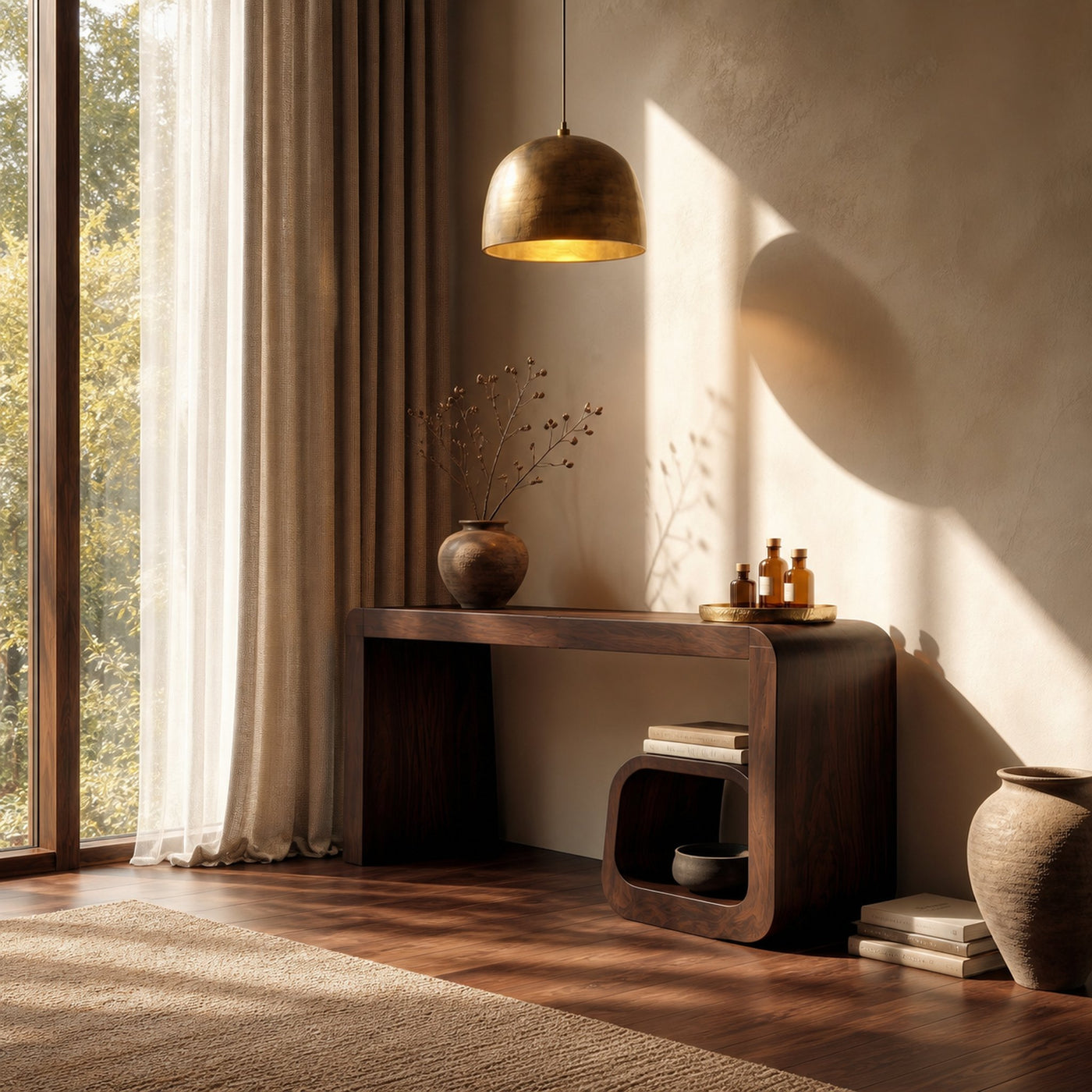 Sculptural Dressing Table With Curved Wood Silhouette For Bedroom Decor - product view 7