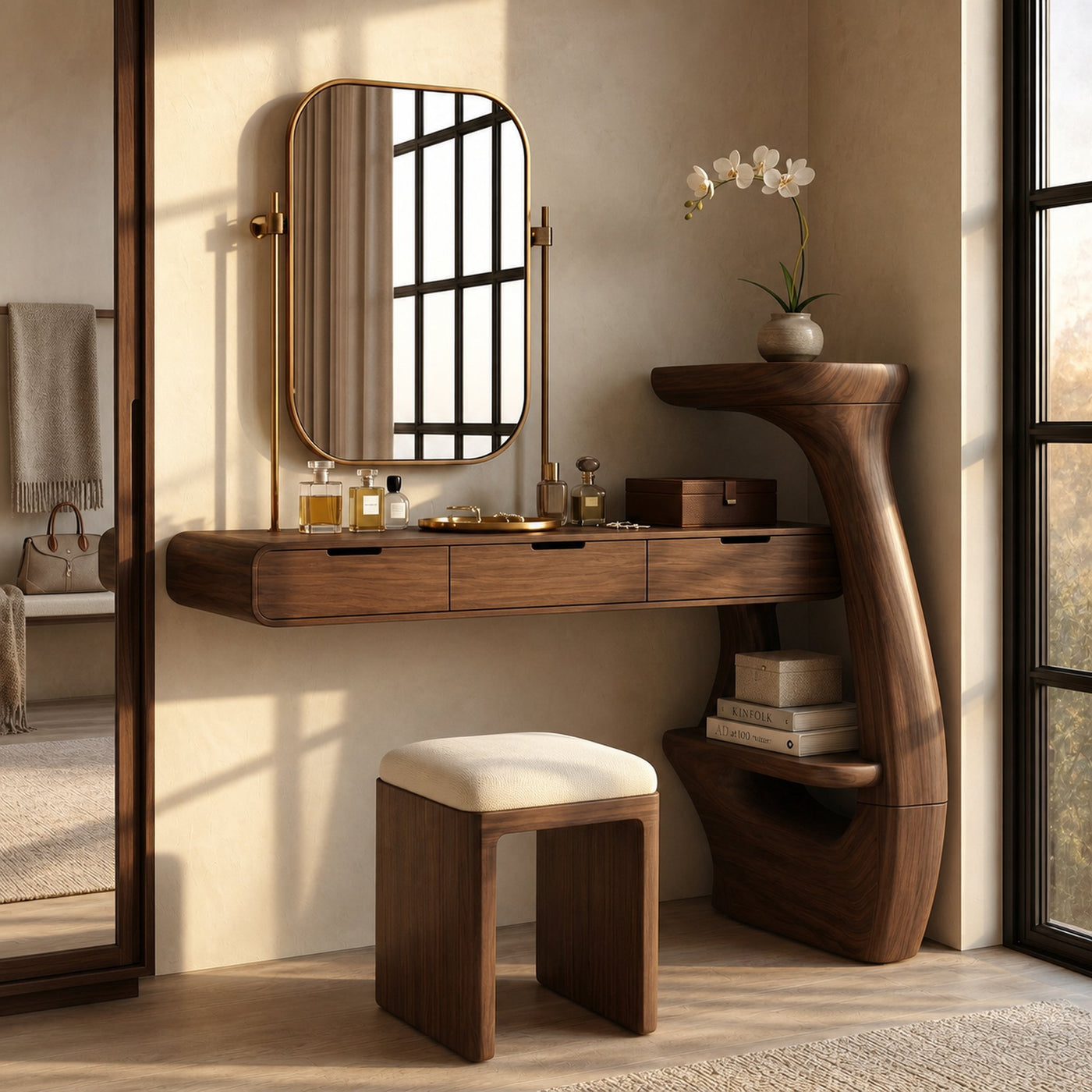 Sculptural Dressing Table With Handcrafted Wood Structure For Bedroom - product view 7