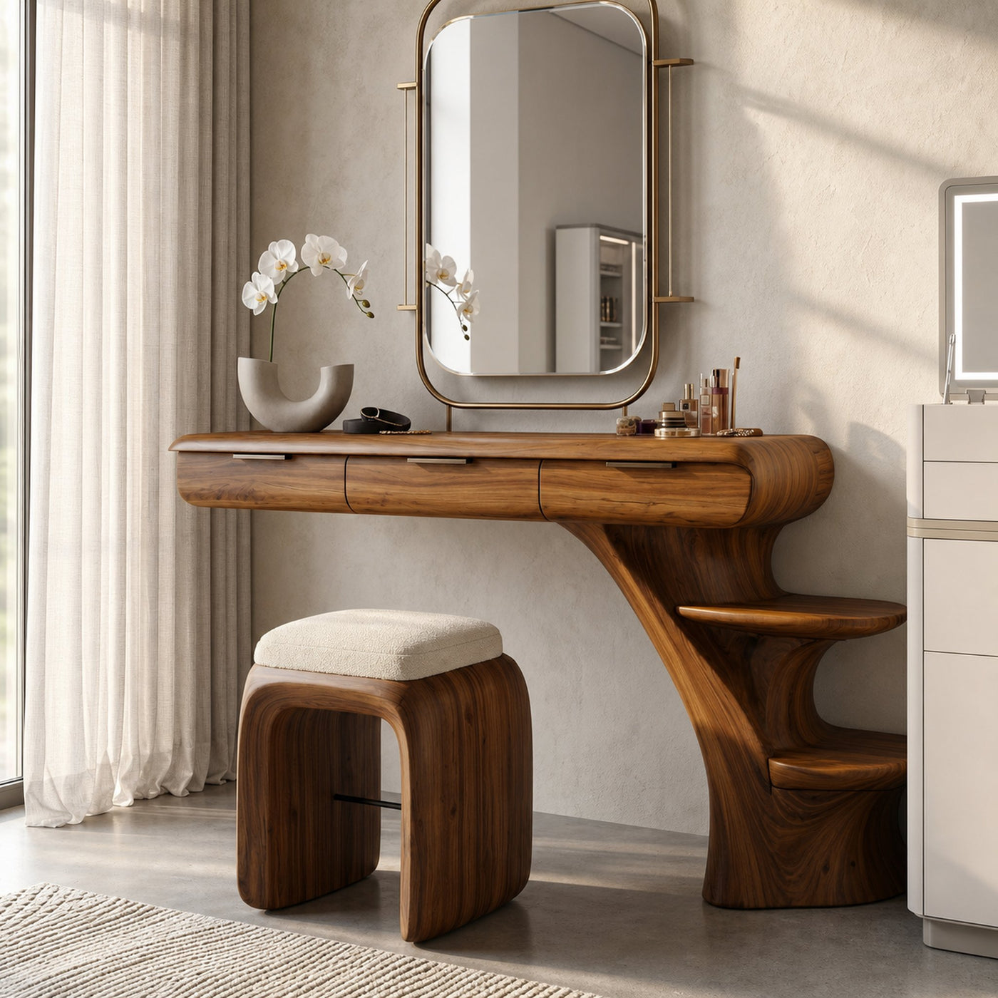 Sculptural Dressing Table With Open Storage Shelves For Bedroom - product view 6