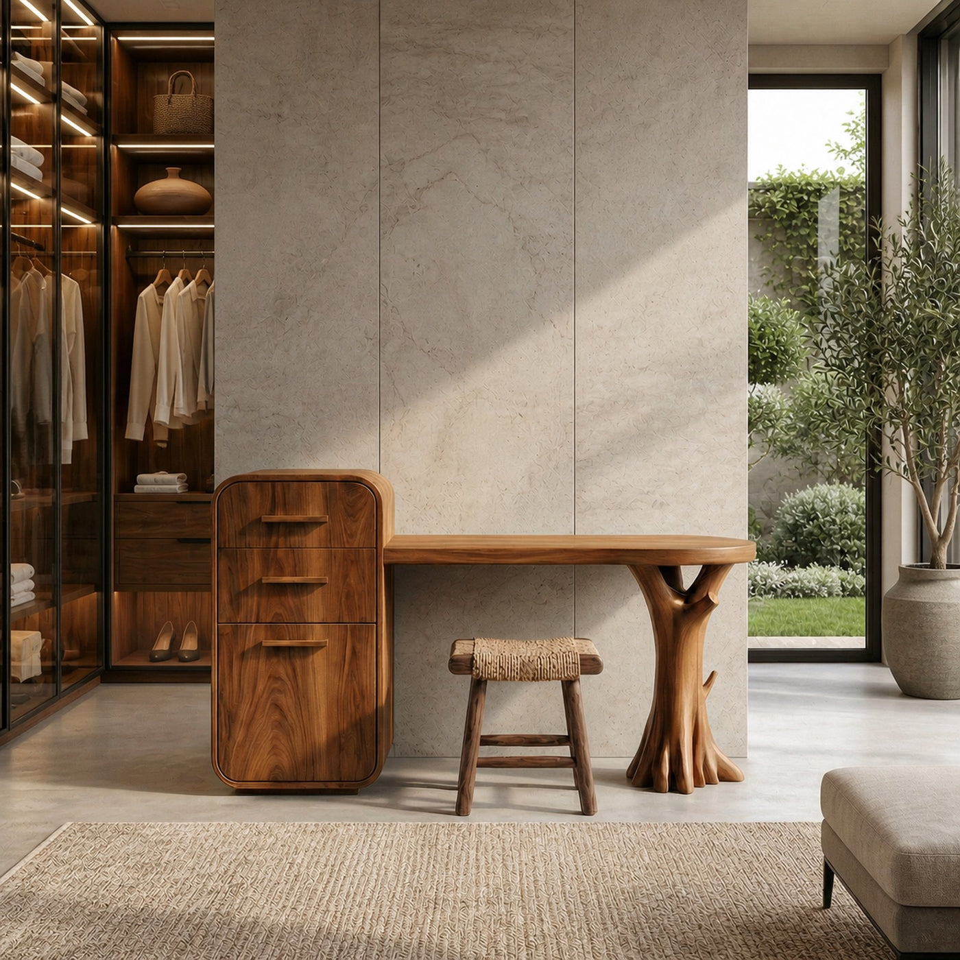 Sculptural Dressing Table With Storage Unique Tree Root Base Design For Bedroom