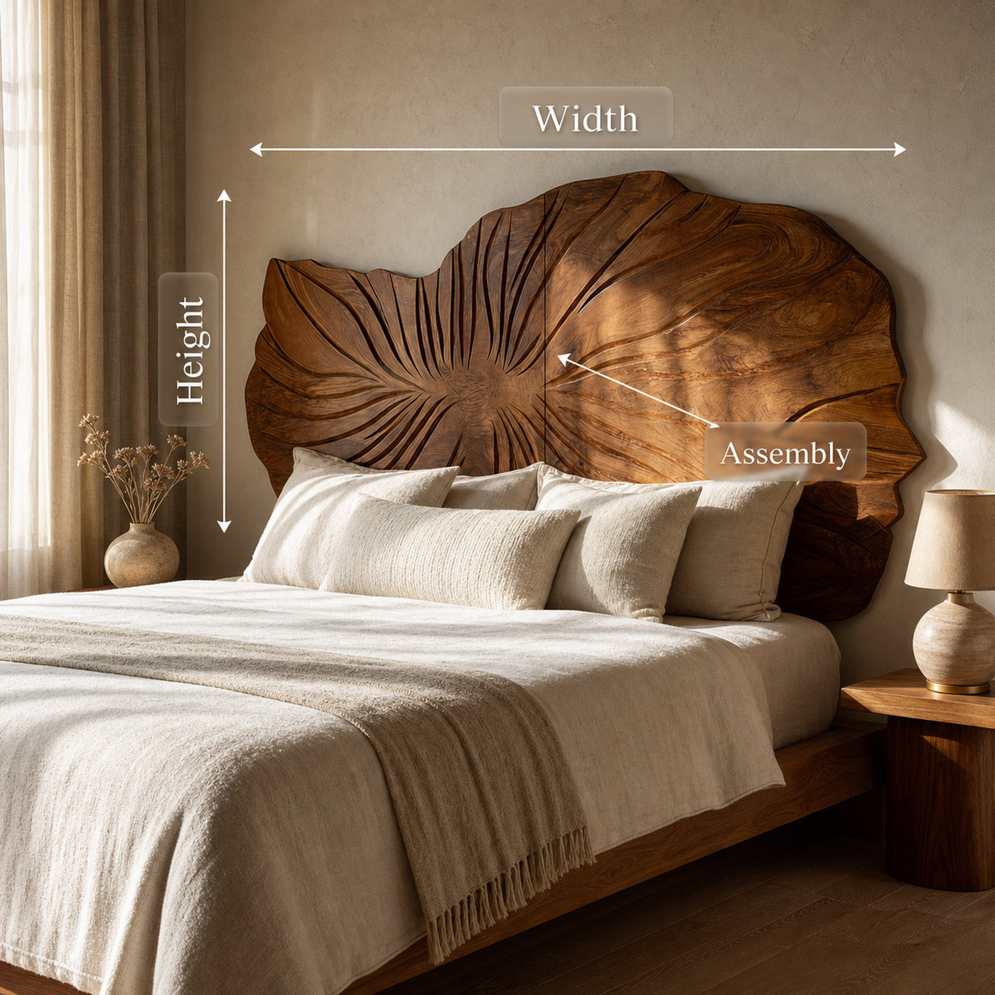 Sculptural Leaf Wood Headboard For Contemporary Neutral Bedroom - product view 8