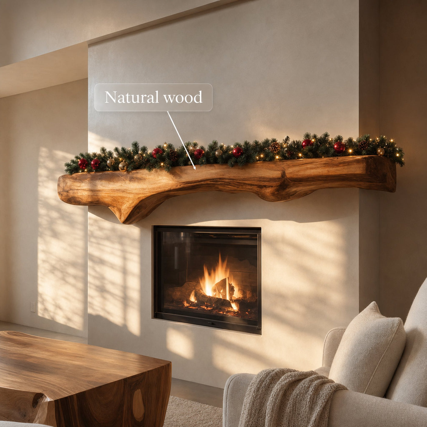 Sculptural Live Edge Fireplace Mantel For Holiday Decoration - product view 6