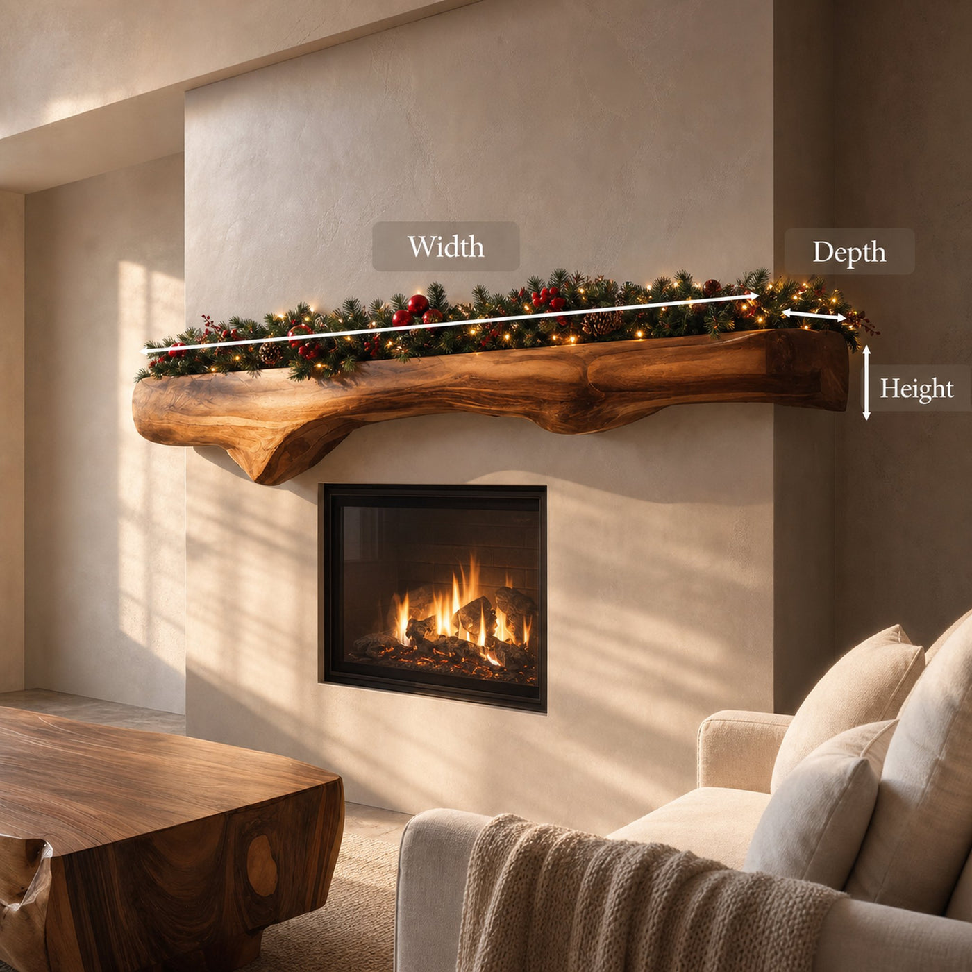 Sculptural Live Edge Fireplace Mantel For Holiday Decoration - product view 8