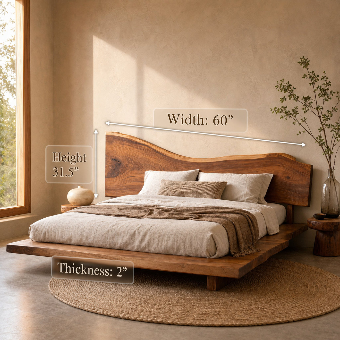 Sculptural Live Edge Headboard Handmade For Modern Bedroom - product view 6
