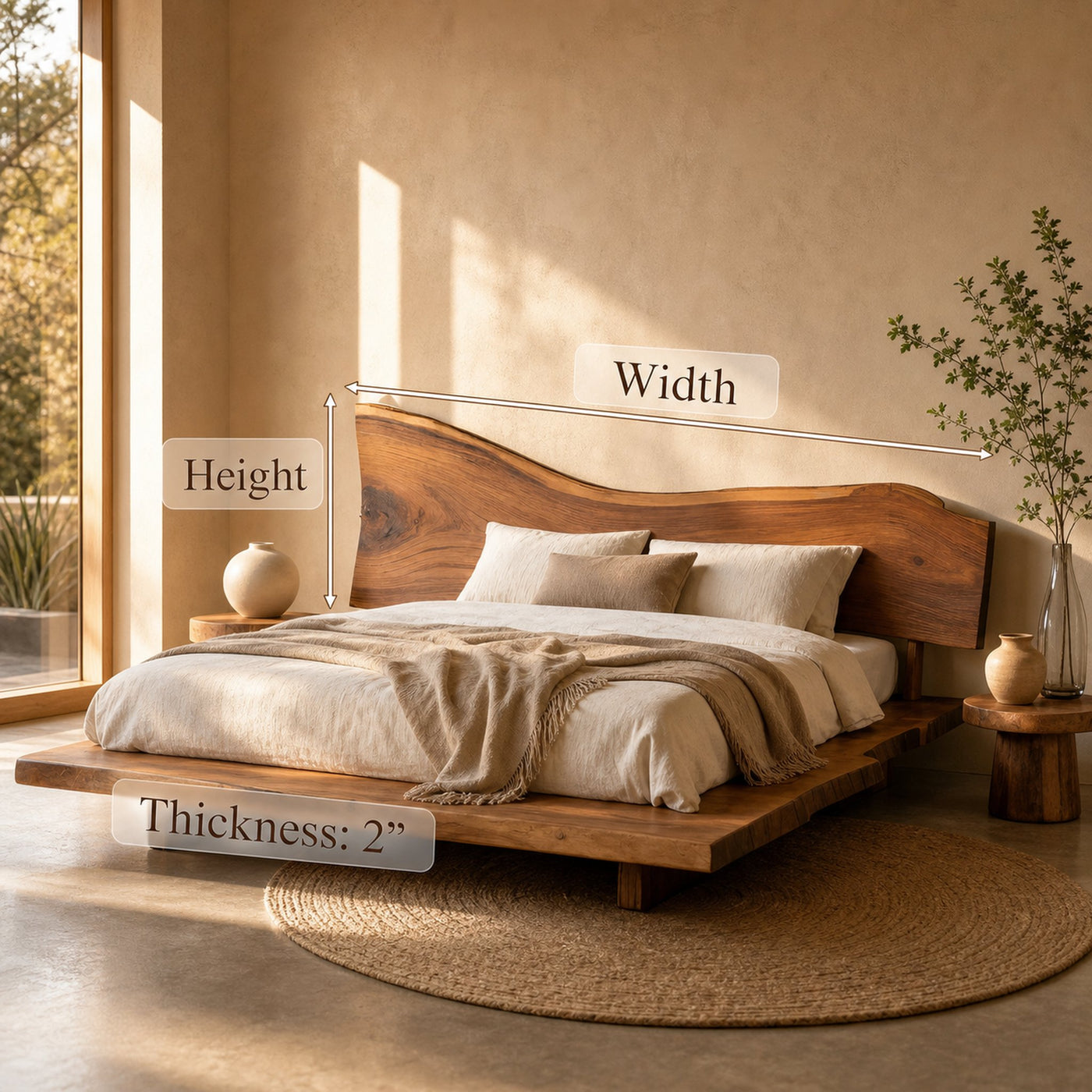 Sculptural Live Edge Headboard Handmade For Modern Bedroom - product view 7