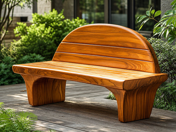 Sculptural Modern Artistic Wood Bench Outdoor