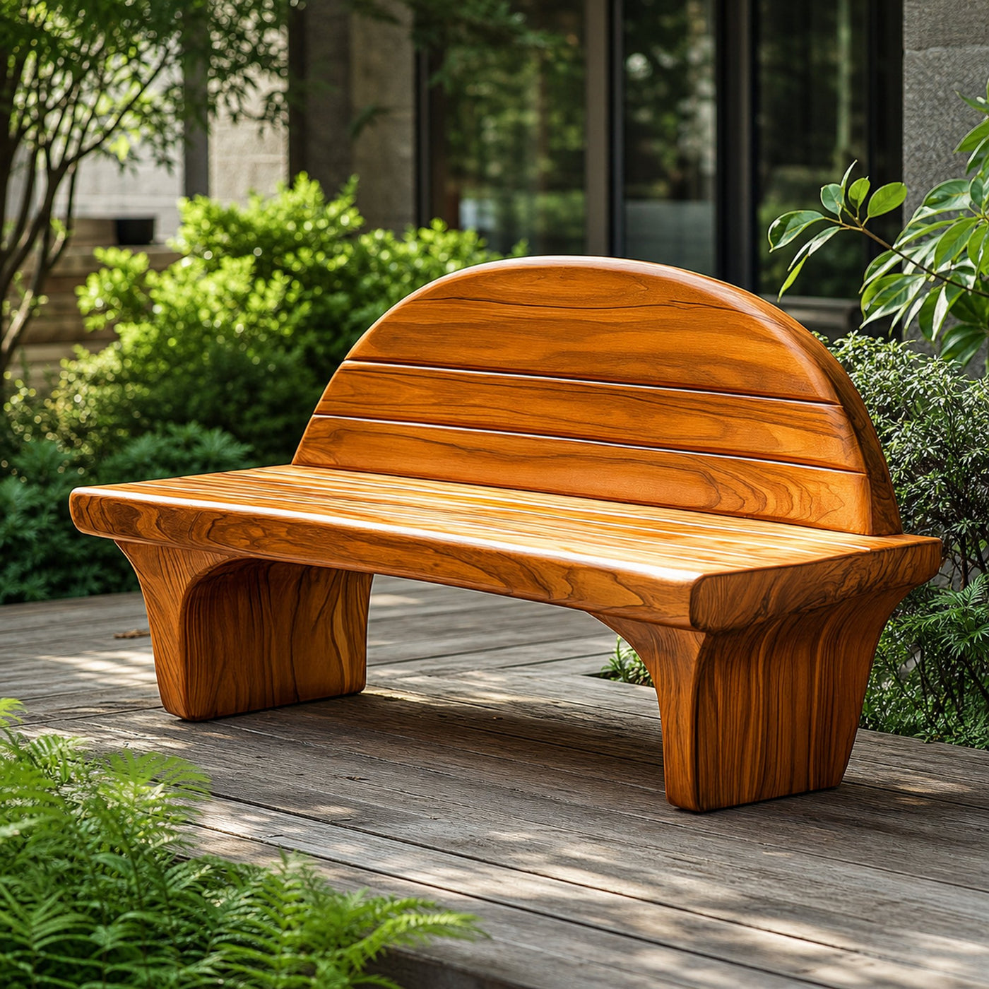 Sculptural Modern Artistic Wood Bench Outdoor