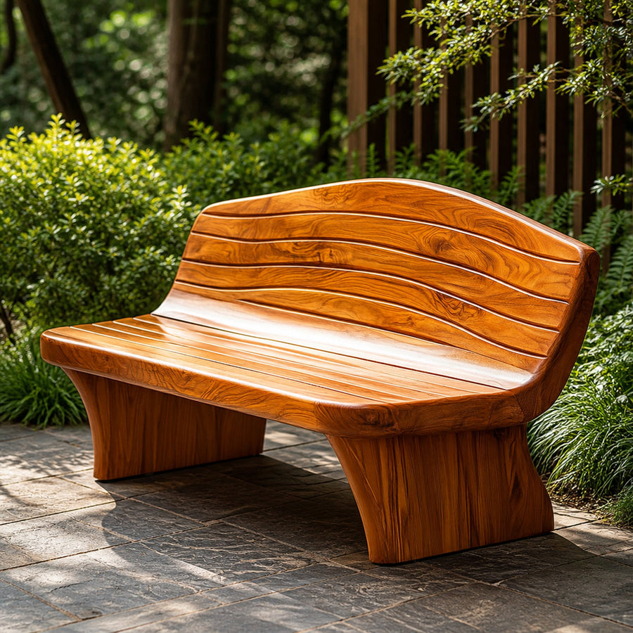 Sculptural Modern Wood Bench Outdoor Garden Or Entryway