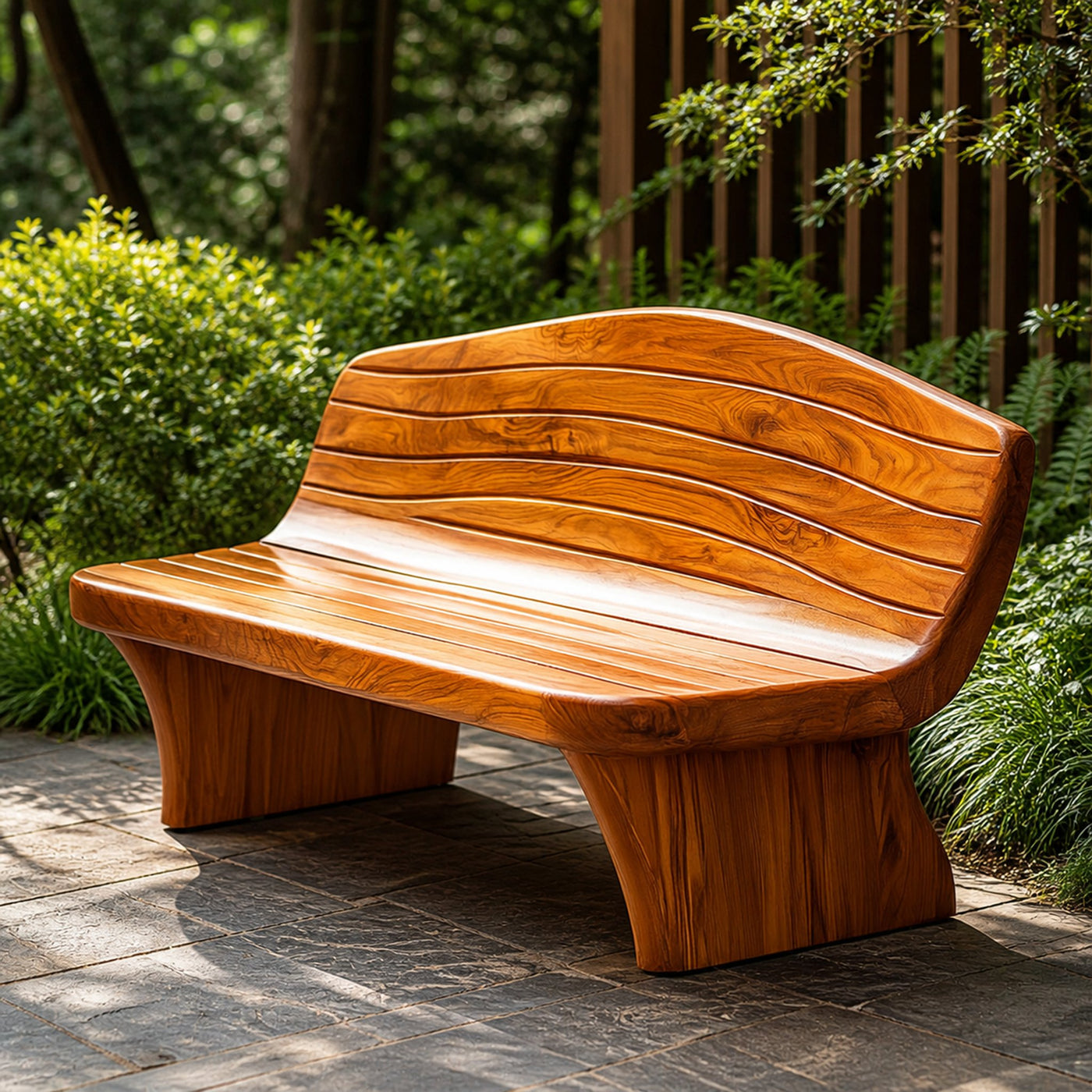 Sculptural Modern Wood Bench Outdoor Garden Or Entryway