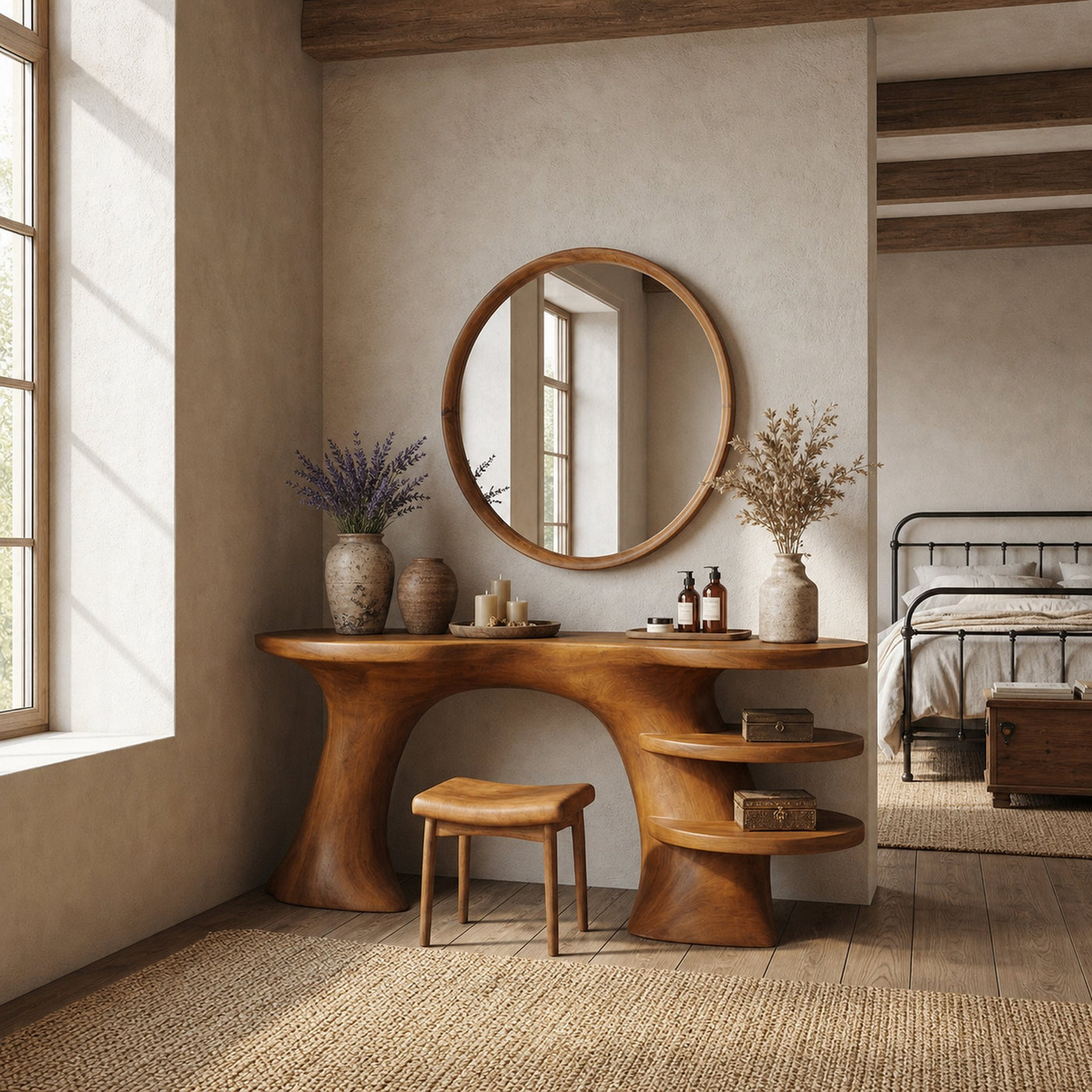 Sculptural Organic Dressing Table With Shelves For Bedroom Decor - product view 6