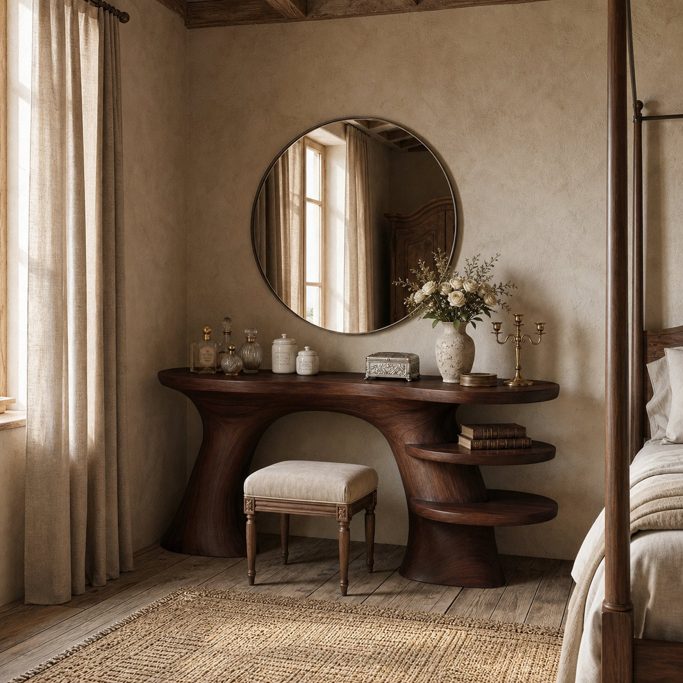 Sculptural Organic Dressing Table With Shelves For Bedroom Decor - product view 7