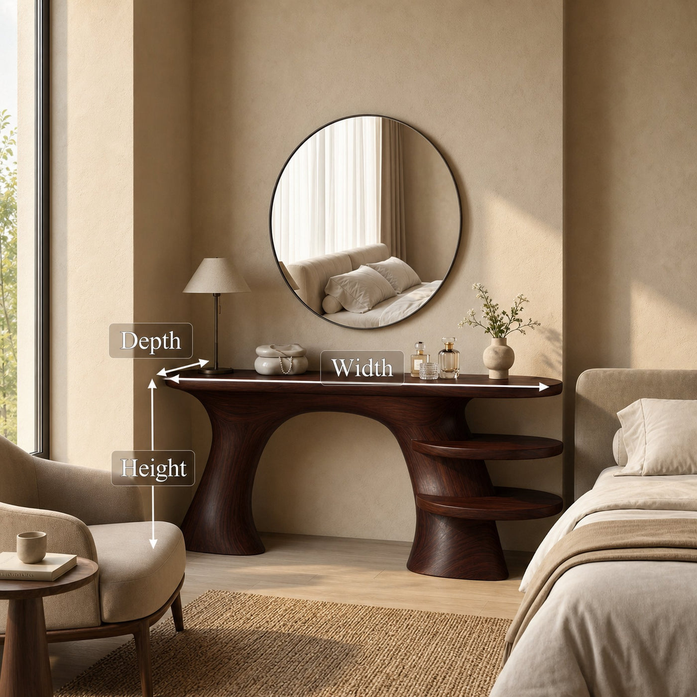 Sculptural Organic Dressing Table With Shelves For Bedroom Decor - product view 8