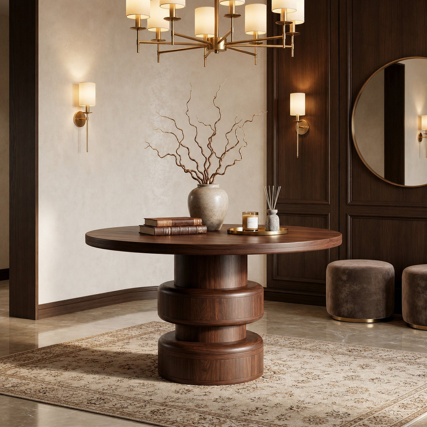 Sculptural Round Entryway Table For Hallway And Living Room