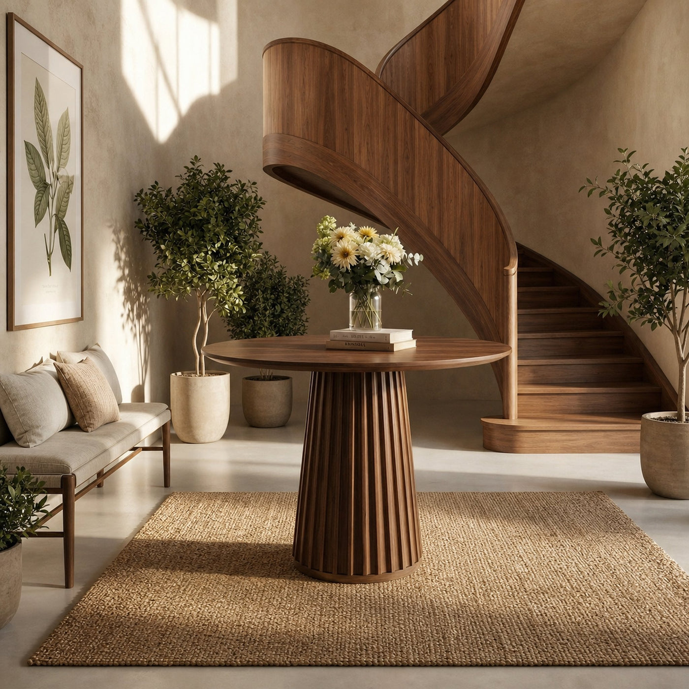 Sculptural Round Pedestal Entryway Table For Living Room And Hallway