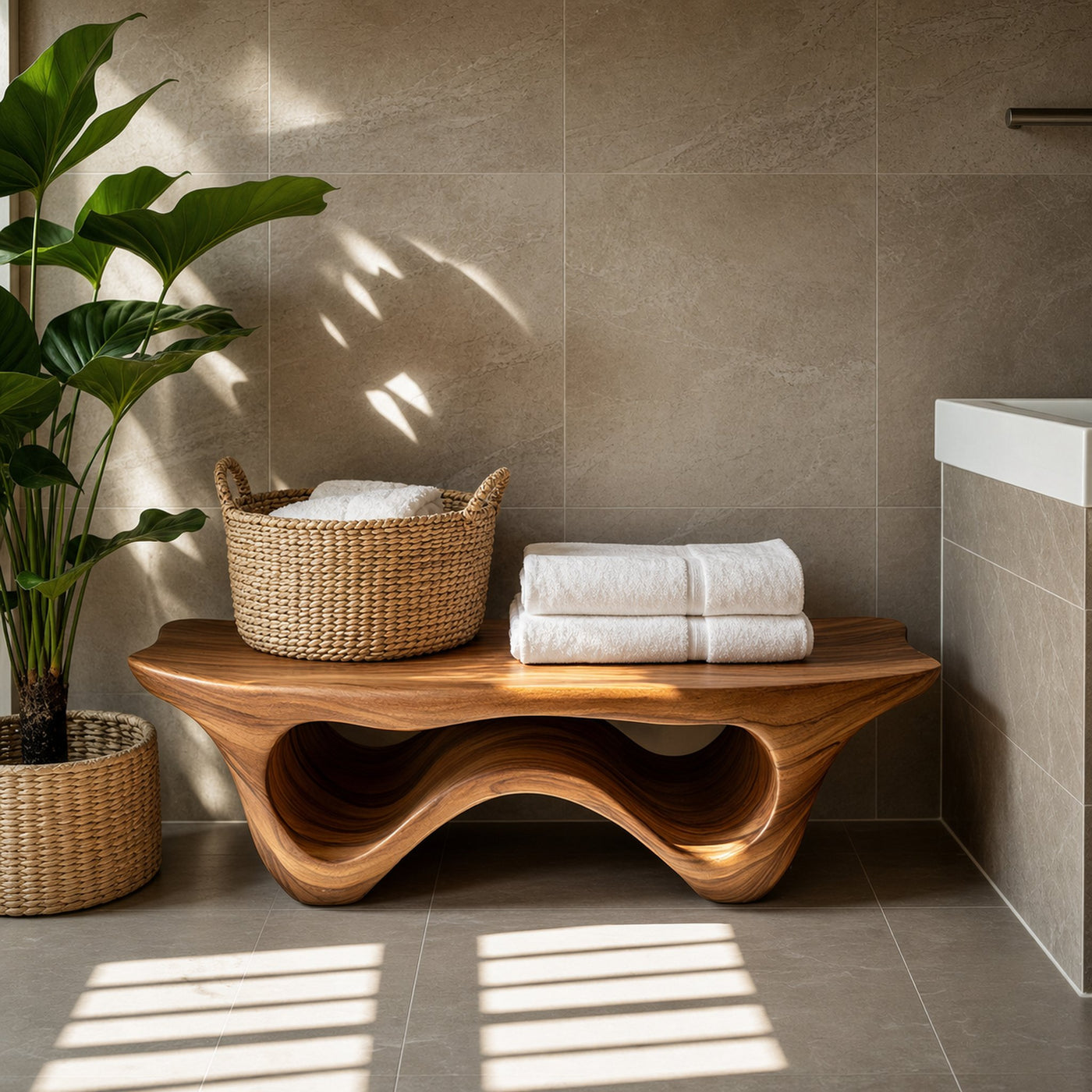 Sculptural Shower Bench With Storage Space For Luxury Bathroom - product view 6
