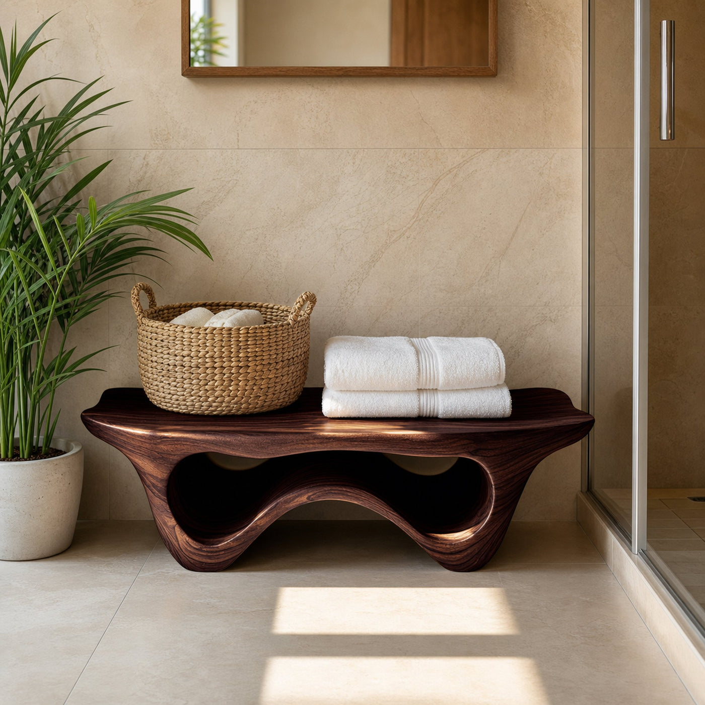 Sculptural Shower Bench With Storage Space For Luxury Bathroom - product view 7
