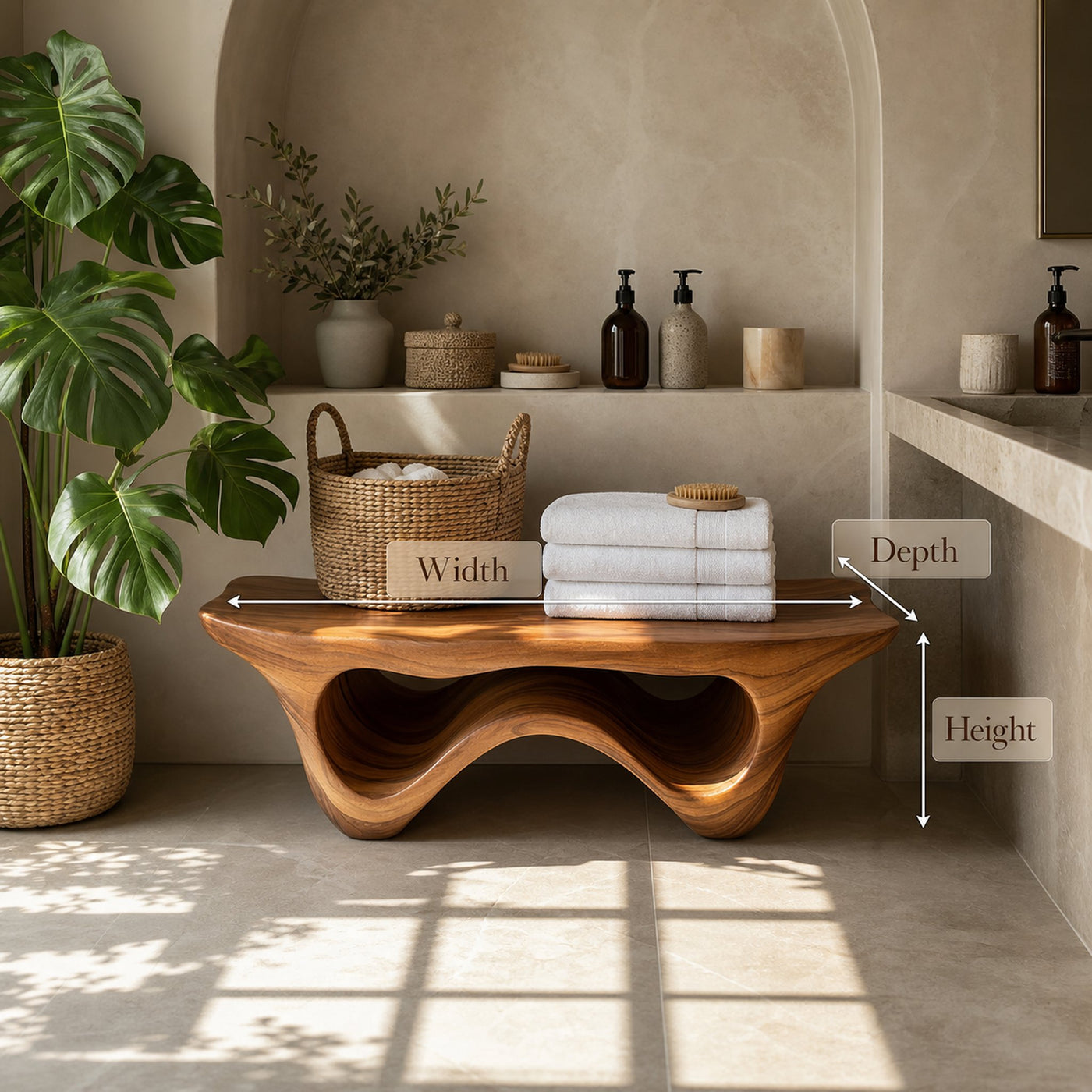 Sculptural Shower Bench With Storage Space For Luxury Bathroom - product view 8