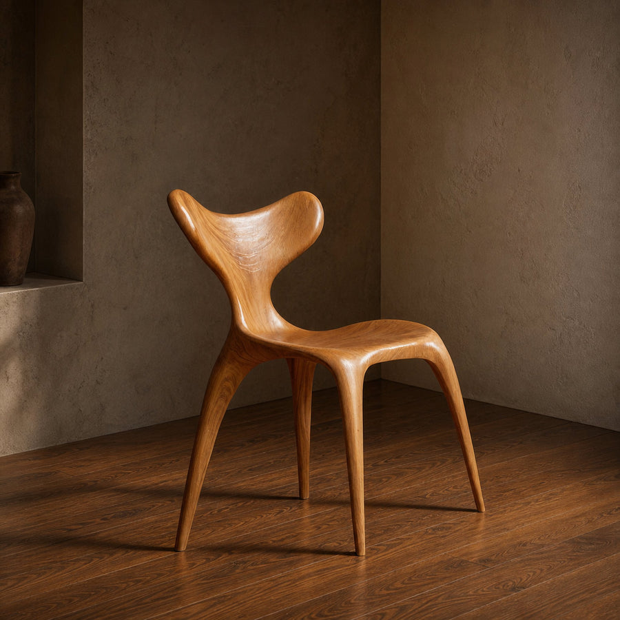 Sculptural Solid Wood Dining Chair For The Living Room And Dining Area