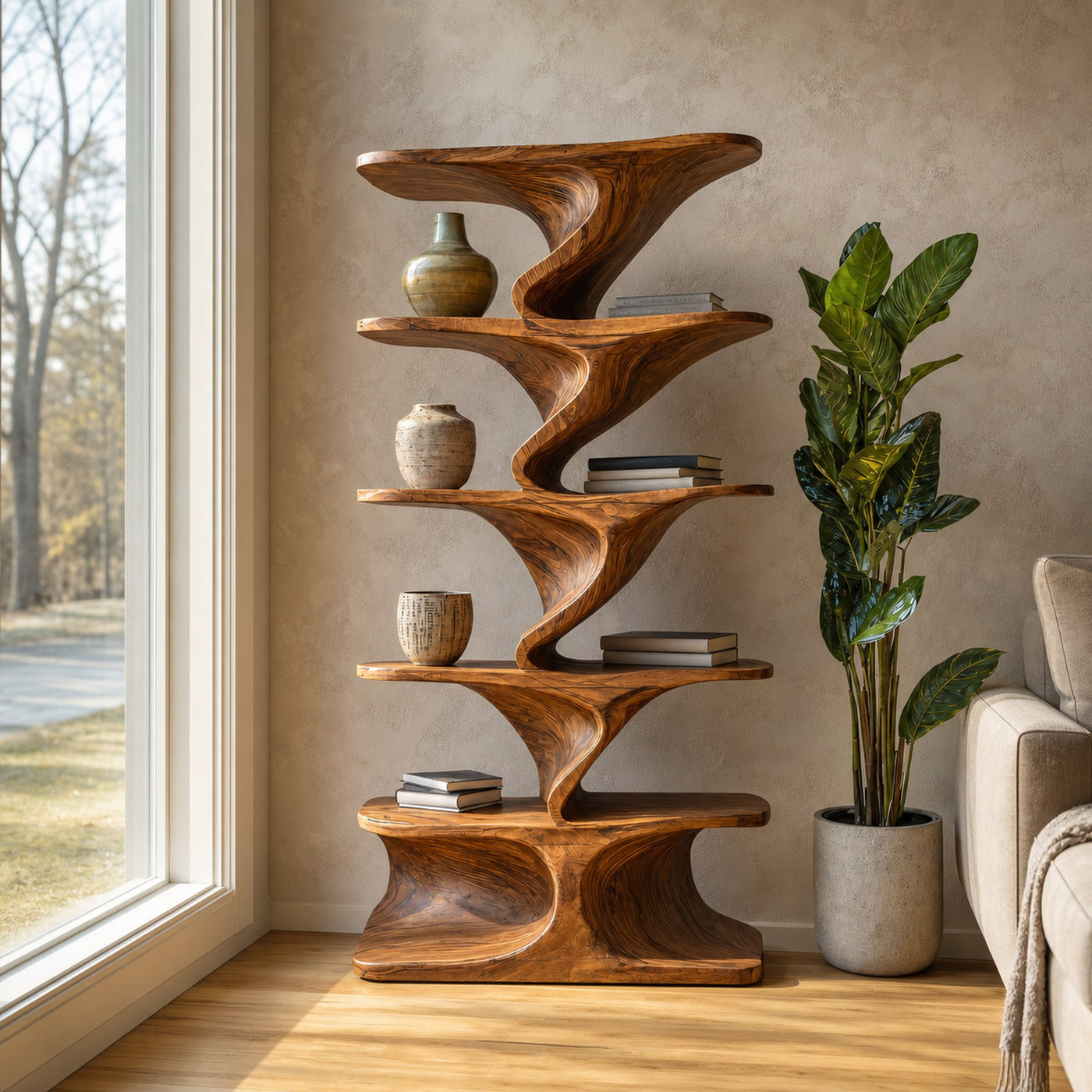 Sculptural Standing Shelf For Living Room Or Home Studio