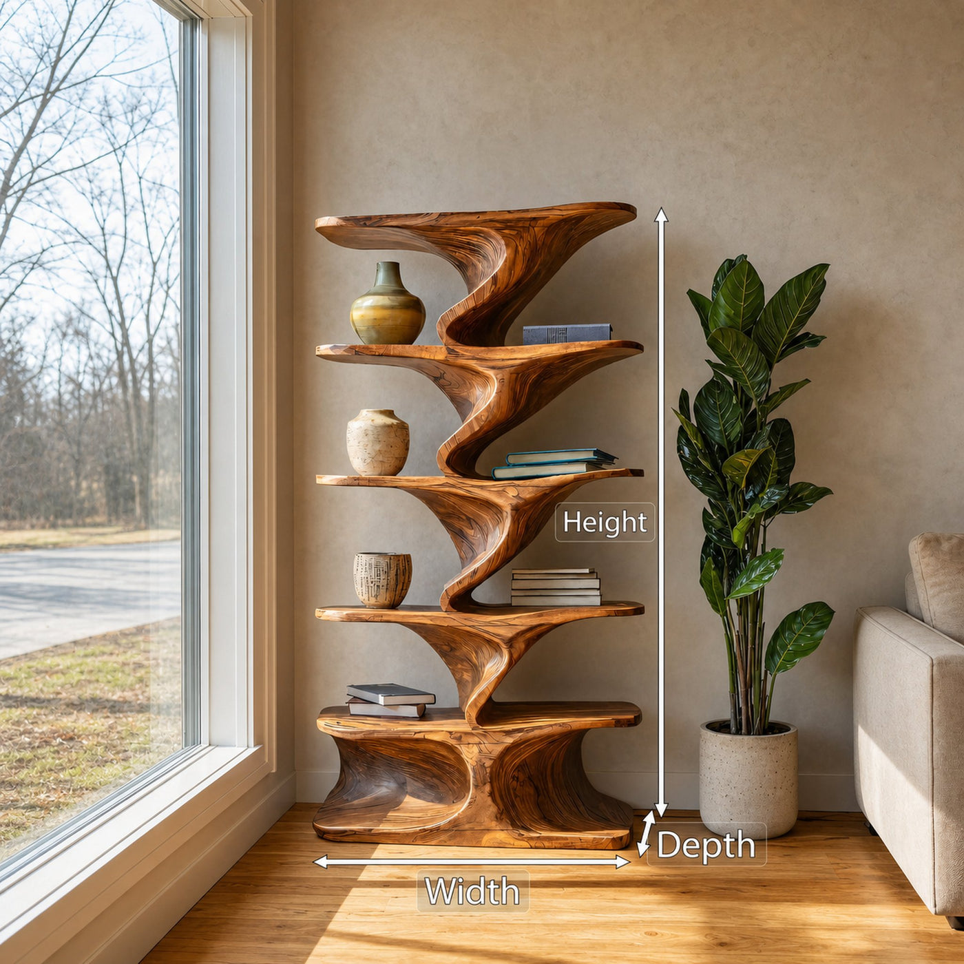 Sculptural Standing Shelf For Living Room Or Home Studio - product view 8