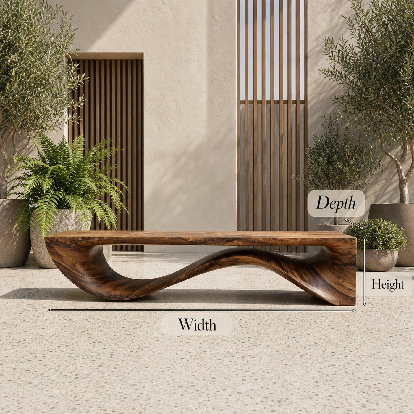 Sculptural Wave Bench Solid Wood Extended Curved Form Entryway - product view 8