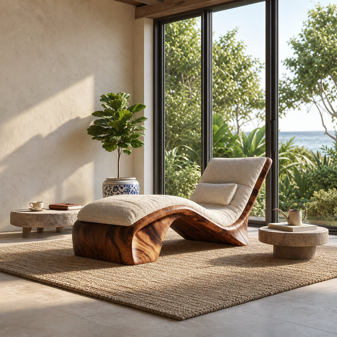 Sculptural Wood Chaise Lounge Coastal Modern Oceanfront Residence - product view 6