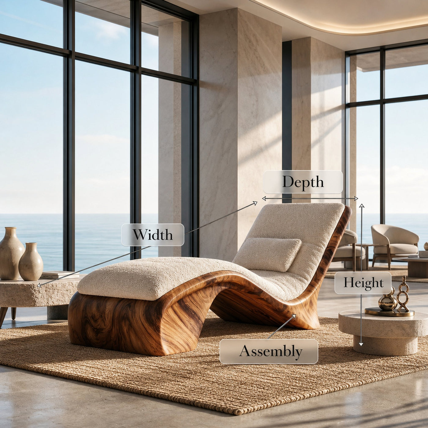 Sculptural Wood Chaise Lounge Coastal Modern Oceanfront Residence - product view 8