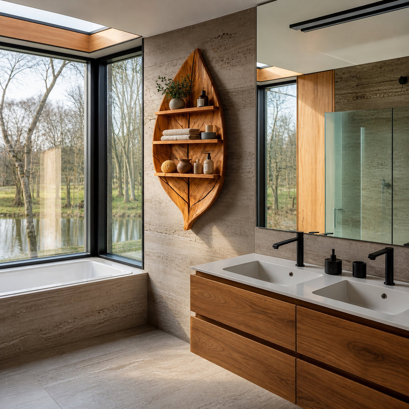 Sculptural Wooden Leaf Bathroom Shelf For Spa Spaces - product view 6