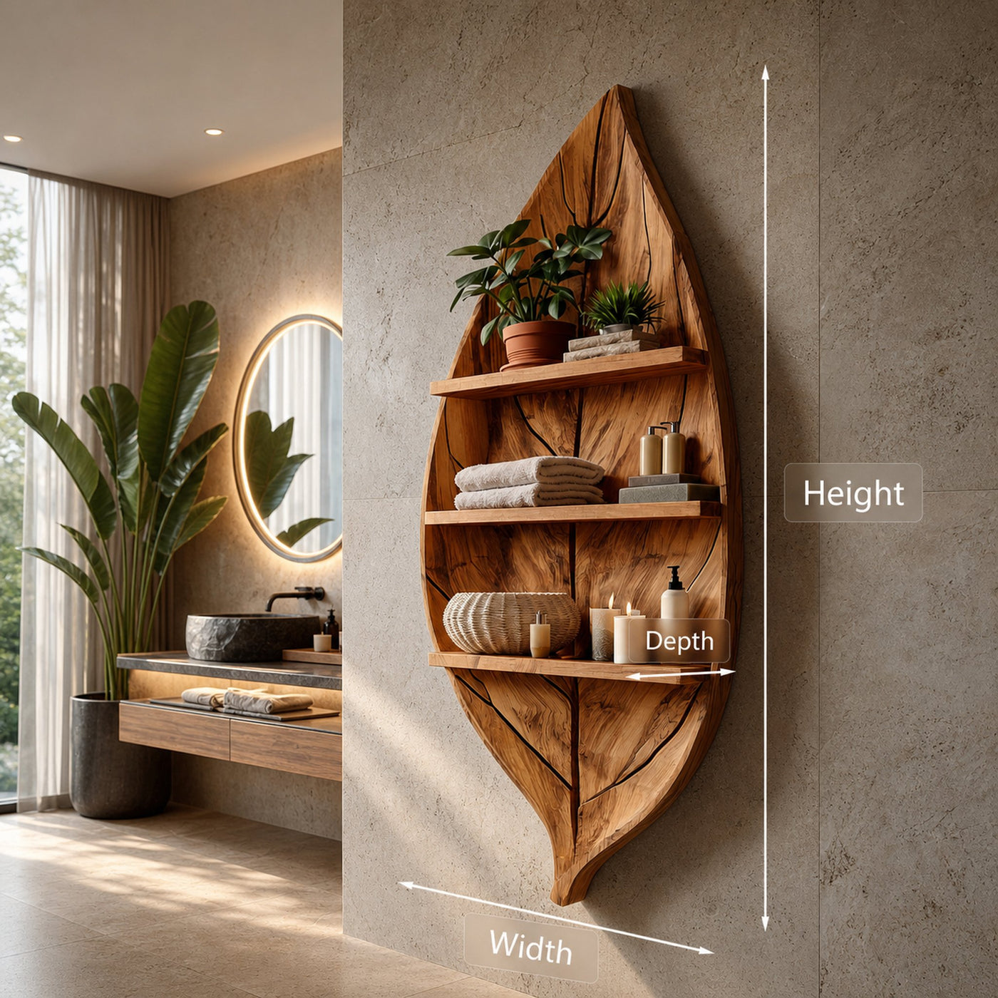 Sculptural Wooden Leaf Bathroom Shelf For Spa Spaces - product view 8