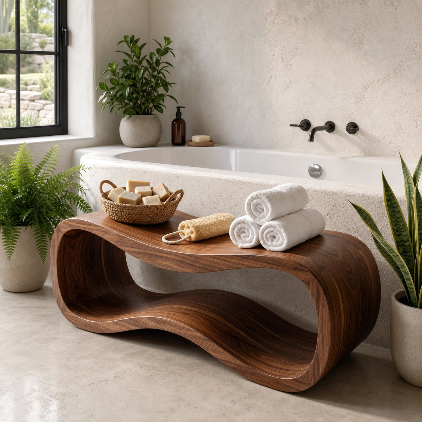 Sculptural Wooden Shower Bench For Bathroom - product view 7