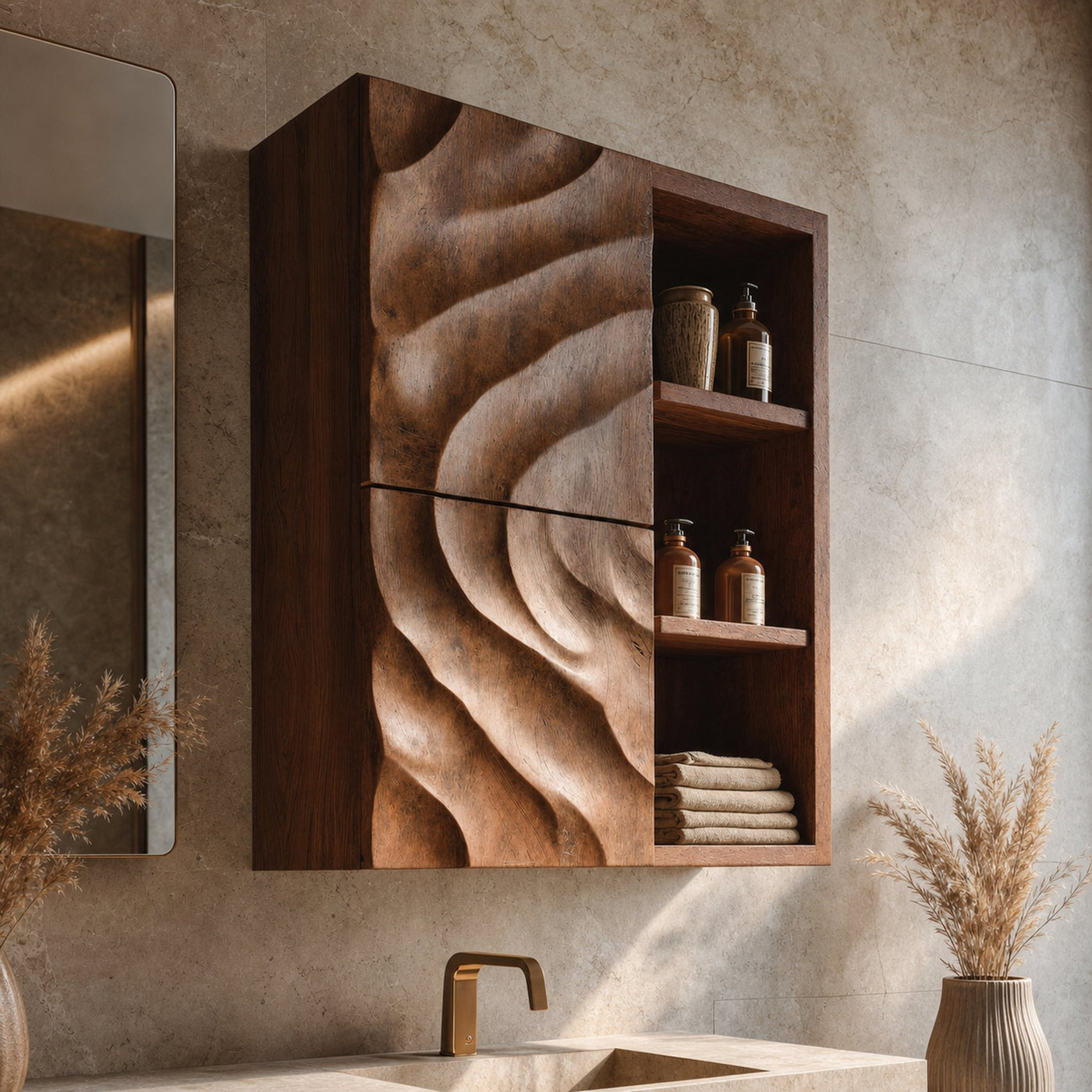 Statement Bathroom Cabinet Wave Doors Design For Modern Bathroom