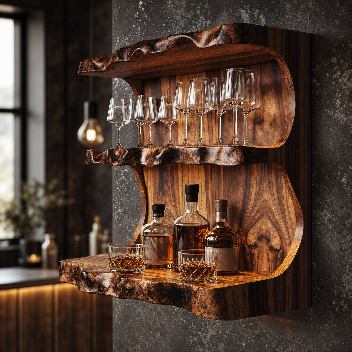 Stylish Vintage Natural Wood Wine Bar Shelf For A Cozy Space