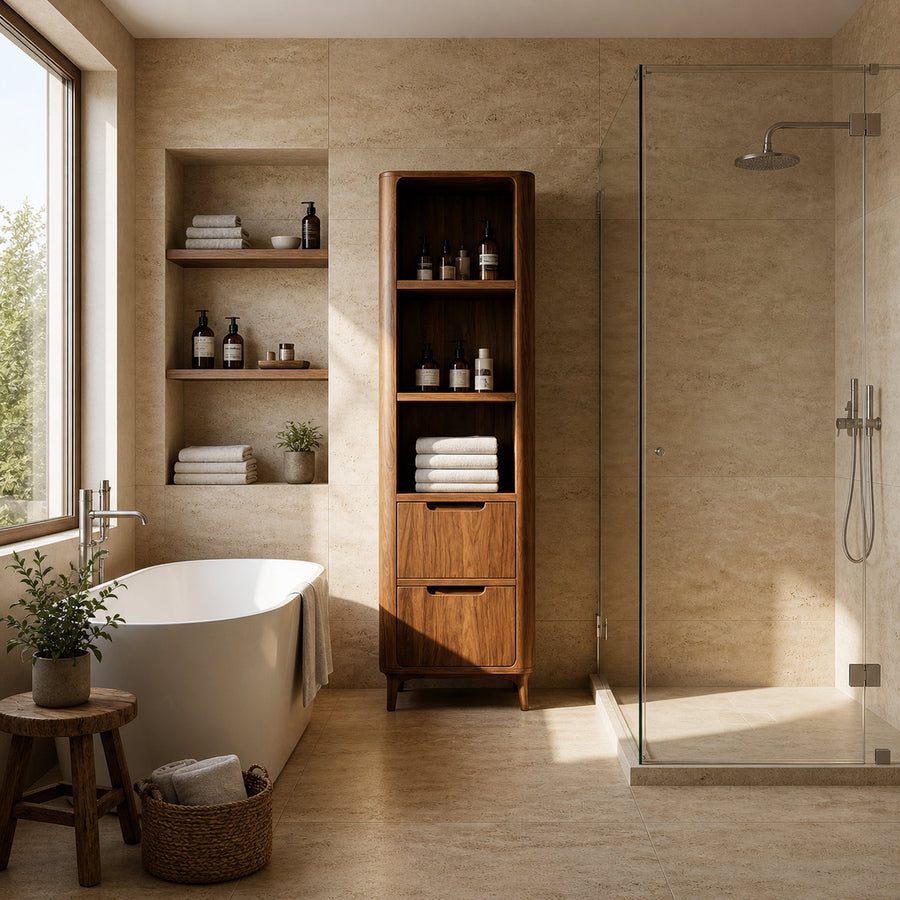 Tall Bathroom Cabinet With Five Tiers For Modern Bathroom