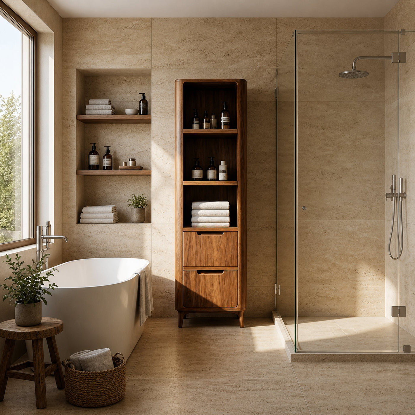 Tall Bathroom Cabinet With Five Tiers For Modern Bathroom