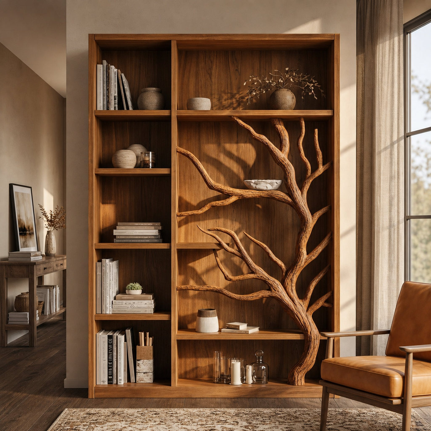 Tree Bookcase Cabinet With Open Display Shelves For Living Room And Study - product view 6