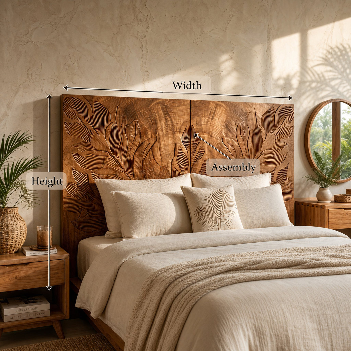 Tropical Botanical Wood Headboard For Warm Coastal Bedroom - product view 8