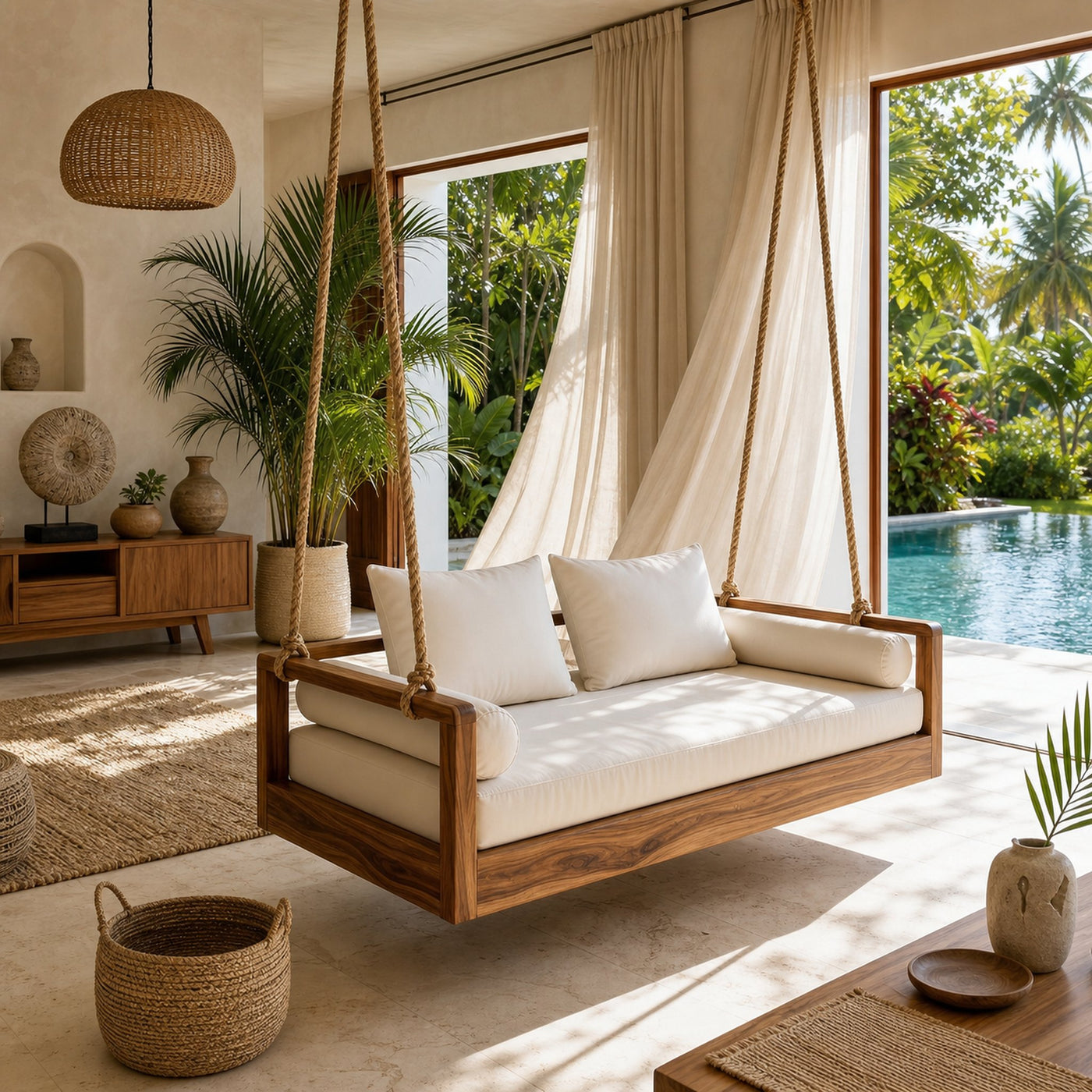 Tropical Indoor Hanging Daybed Swing Resort Style Living Room