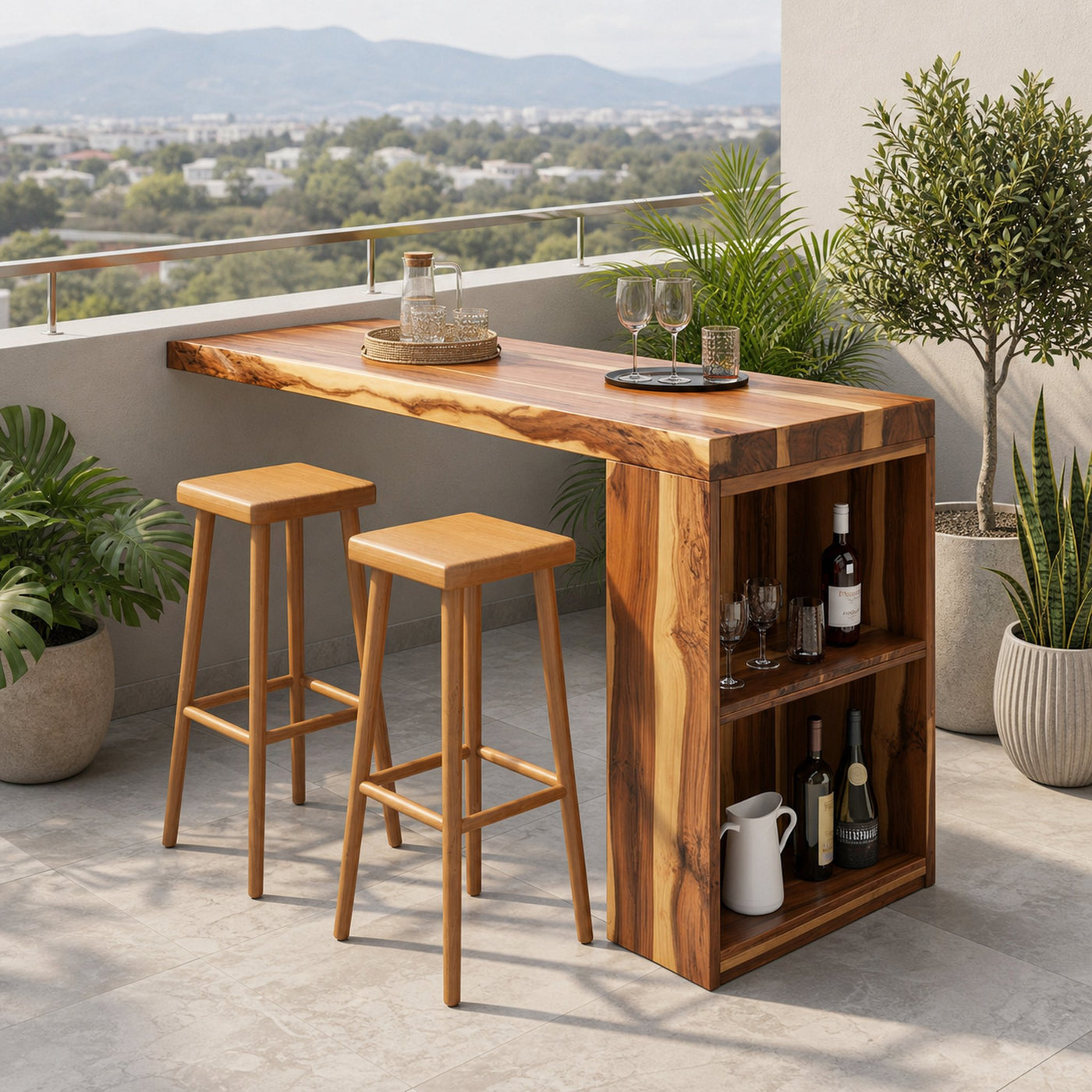 Tropical Live Edge Bar Table For Balcony Or Outdoor Patio