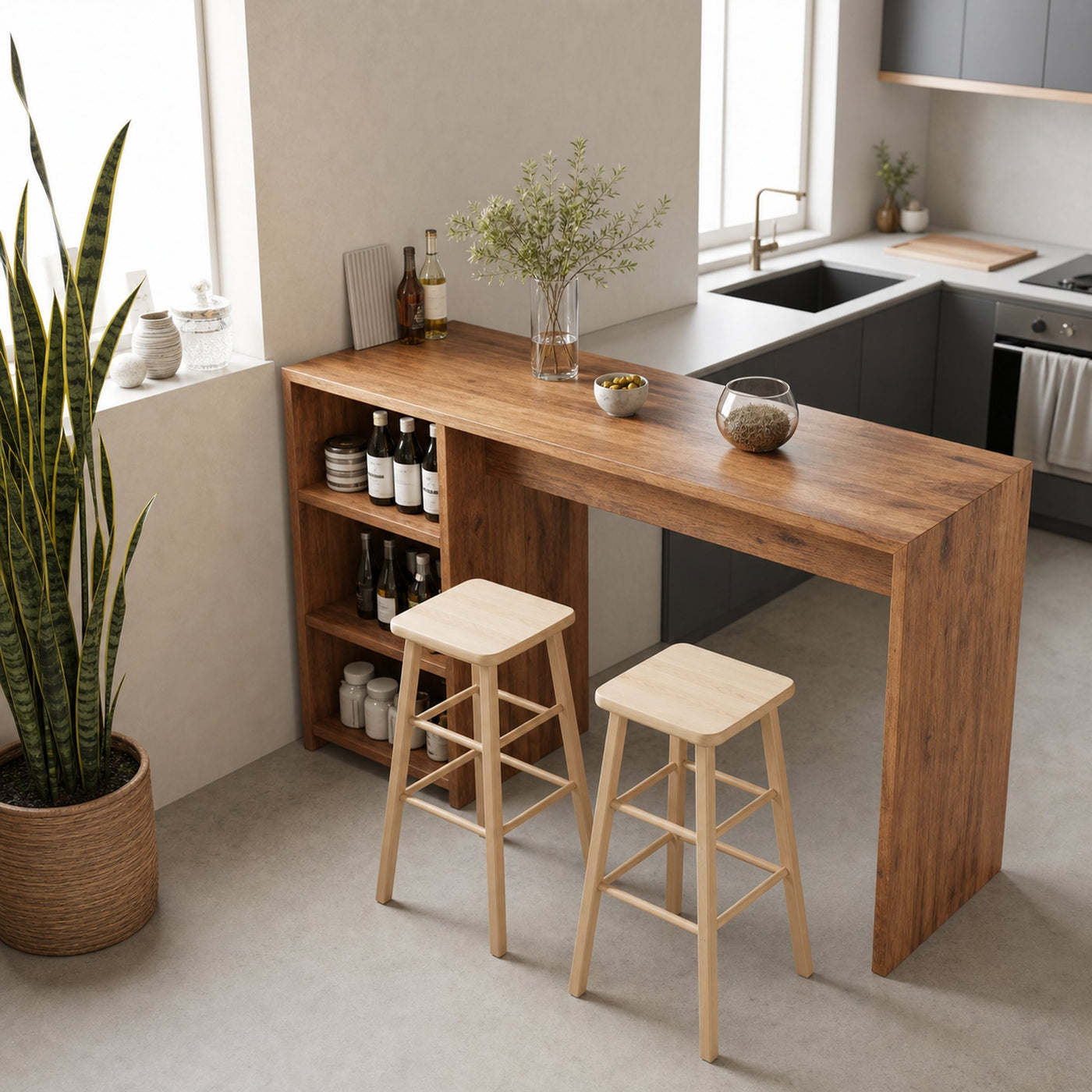 Warm Bar Table With Storage For Compact Kitchen