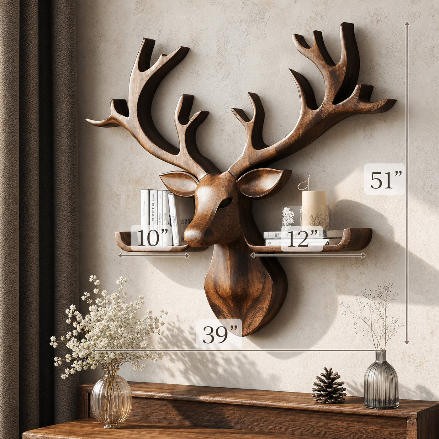 Wood Deer Shelf For Wall Decor In Country Style Homes - product view 6