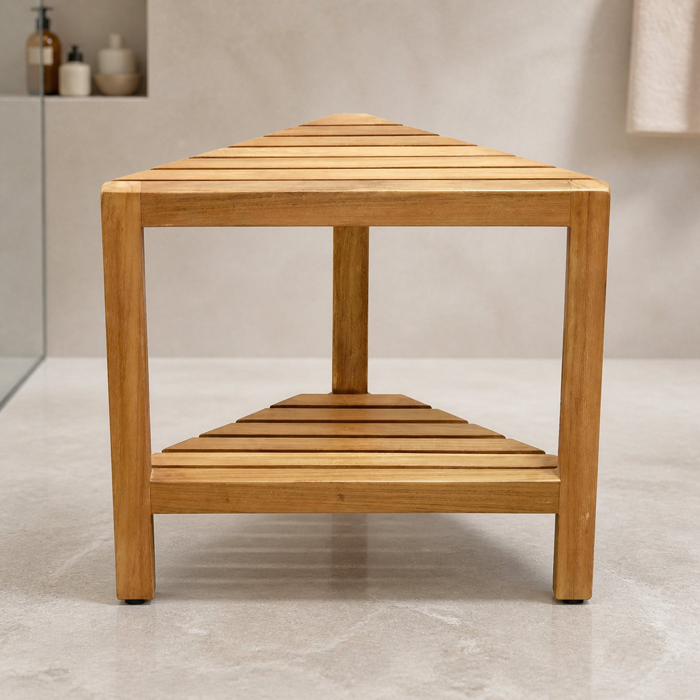 Wood Shower Bench Shower Stool With Shelf - product view 6