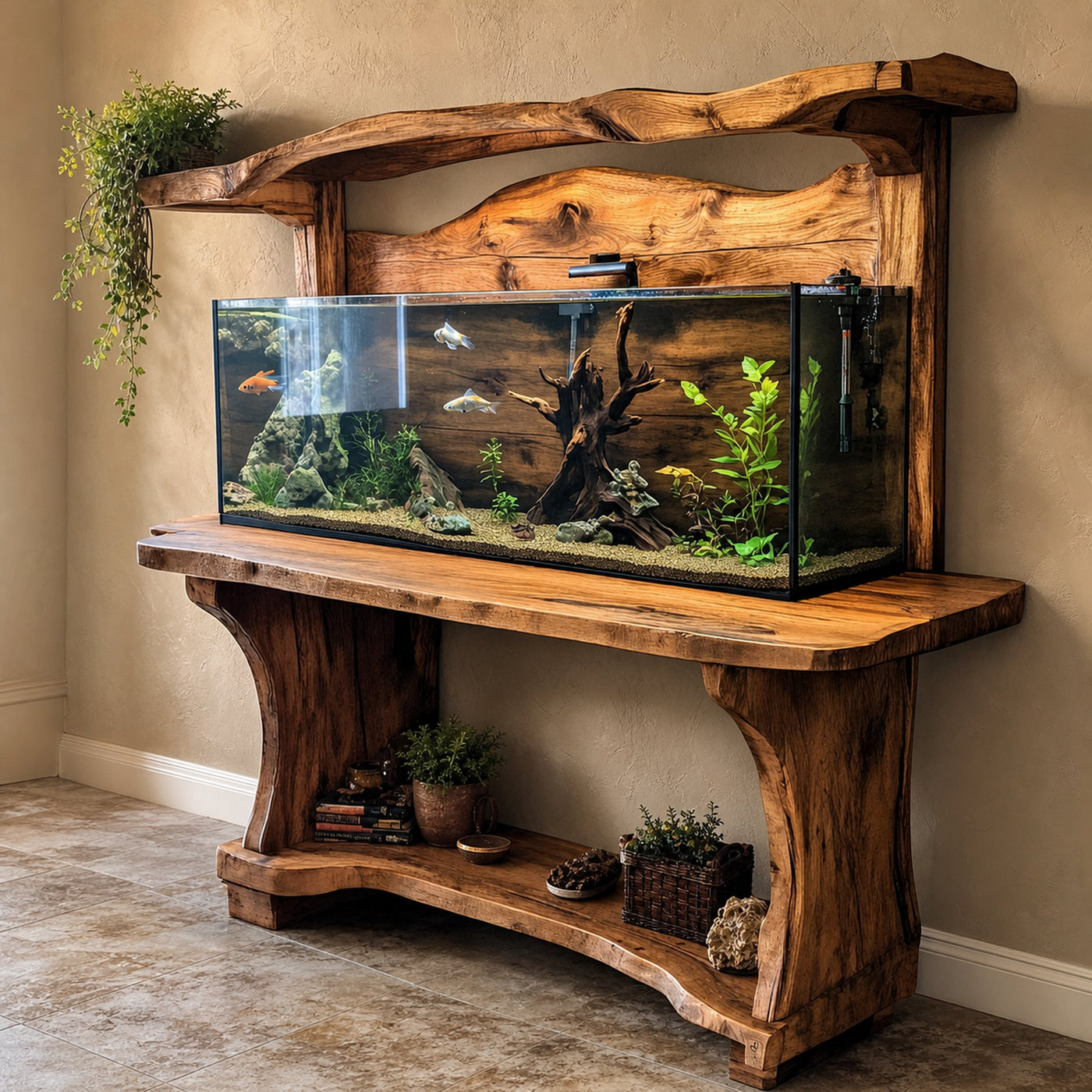 Wood tank fish wooden aquarium shelf Decor Living Room Gift